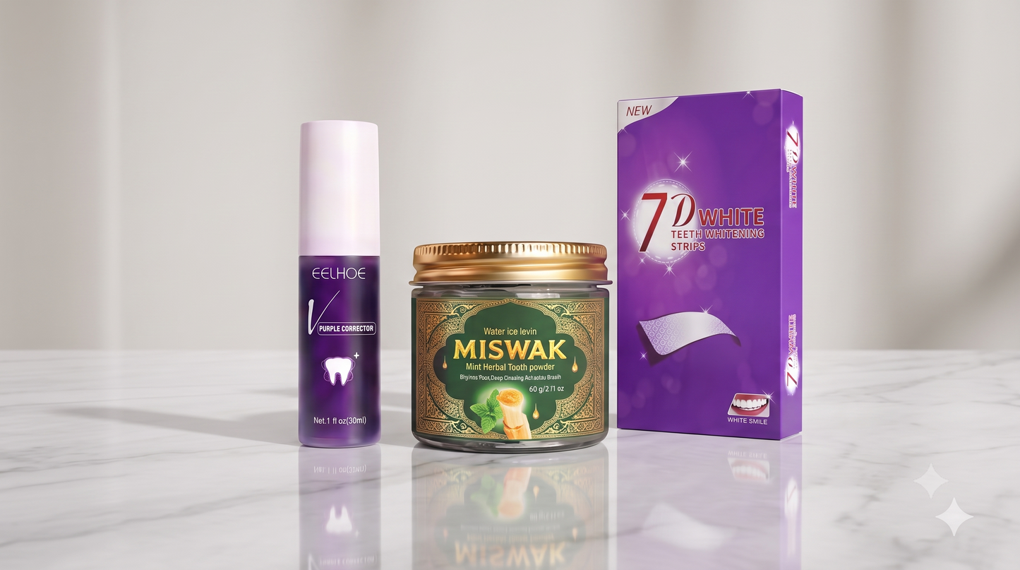 Kit de blanchiment dentaire Oralys Sourire Éclatant, comprenant plusieurs produits pour un sourire plus blanc et éclatant.