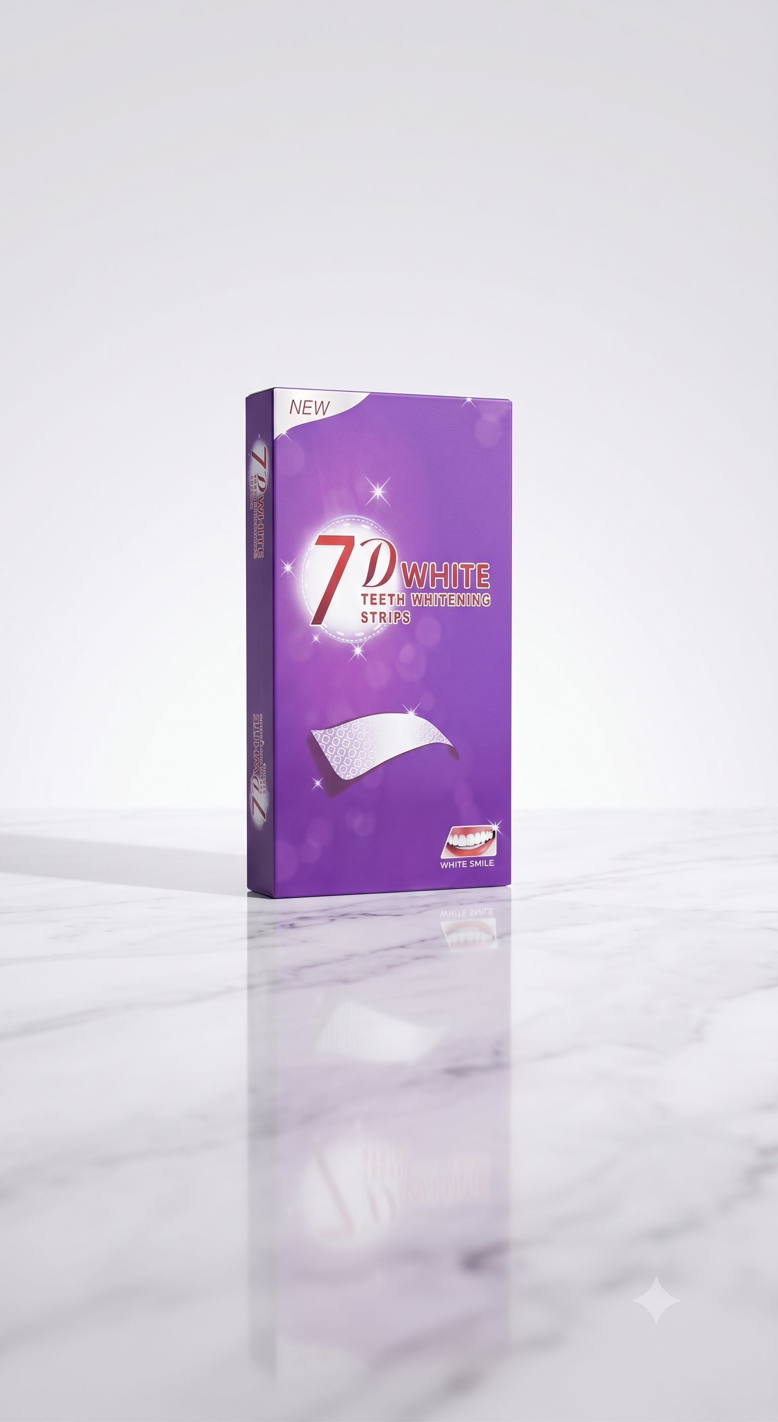 Bandes blanchissantes violettes Oralys 7D White pour un blanchiment dentaire intensif, contenant un soin dentaire efficace.
