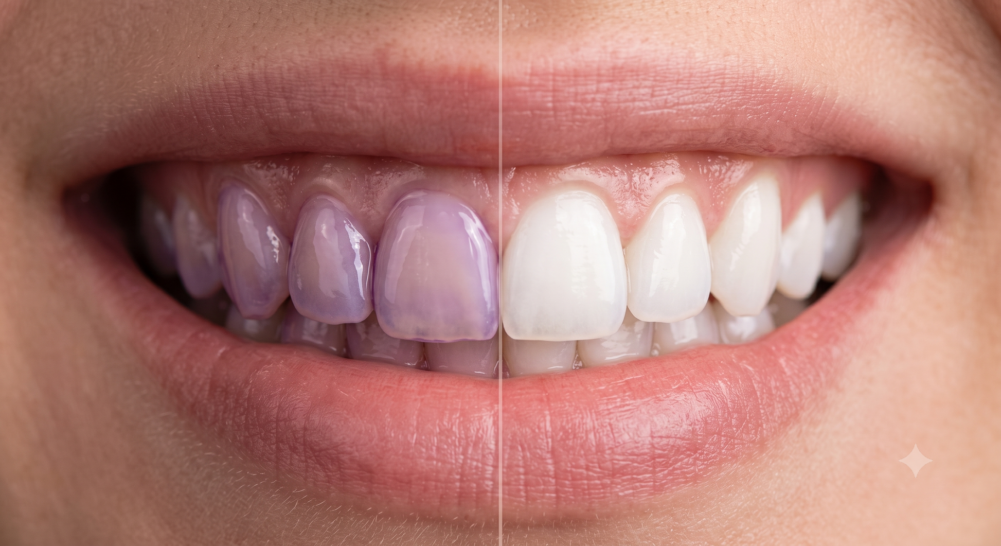 Sérum dentaire violet V34 d'oralys pour dents blanches, application en 1 minute, soin dentaire innovant, flacon violet.