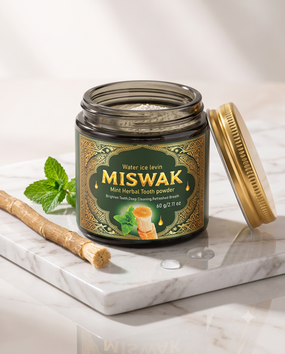 Poudre dentifrice Miswak de la marque Oralys, soin dentaire naturel pour nettoyer et rafraîchir la bouche.
