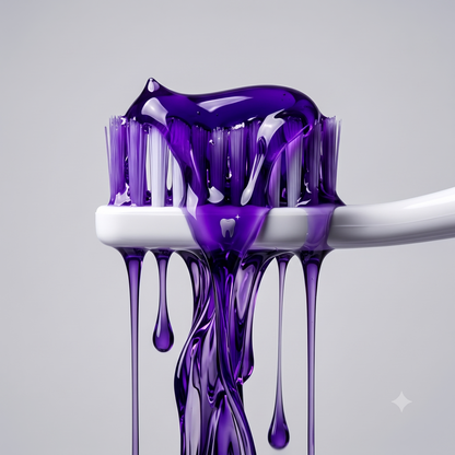 Sérum violet Oralys V34 pour dents blanches, flacon de soin dentaire avec applicateur, visible en gros plan.